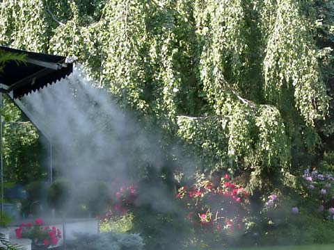 Liniowy nawilżacz powietrza, adiabatyczne chłodzenie w ogrodzie.